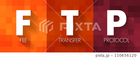 FTP File Transfer Protocol - standard communication protocol used for the transfer of computer files from a server to a client on a computer network, acronym text concept background 110656120