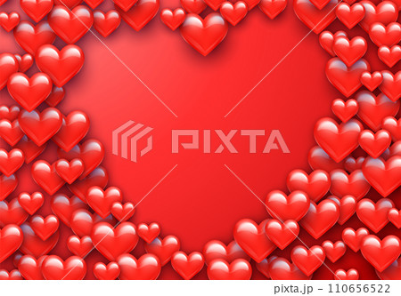 Valentine's Day greeting card with red hearts flying scattered over background. Symbol of love and spring, sprayed 110656522