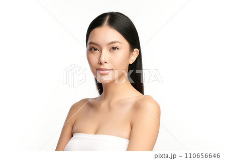 Beautiful young asian woman with clean fresh skin on white background, Face care, Facial treatment, Cosmetology, beauty and spa, Asian women portrait. Beautiful young asian woman with clean fresh skin on white background, Face care, Facial treatment, Cosmetology, beauty and spa, Asian women portrait. 110656646