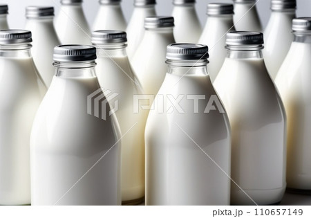 Glassware of fresh milk on table 110657149