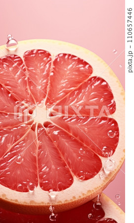 Grapefruit in a splash of water and grapefruit juice on a pink background Grapefruit in a splash of water and grapefruit juice on a pink background 110657446
