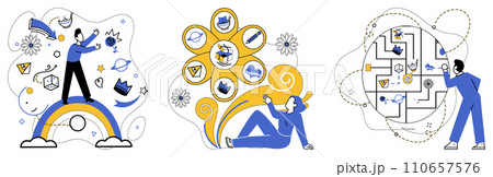 Advanced idea vector illustration. In garden progress, advanced idea is ever-blossoming flower success Strategy is compass steering ship business toward advanced horizons The advanced idea is melody 110657576