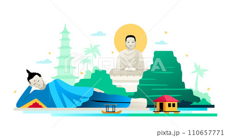 Buddha statues in Vietnam - modern colored vector illustration Buddha statues in Vietnam - modern colored vector illustration 110657771