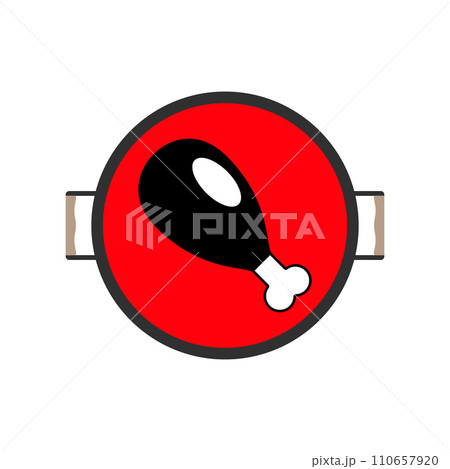 Bbq, barbecue logo and icon with big chicken leg. Round isolated vector clipart and illustration on white background. Bbq, barbecue logo and icon with big chicken leg. Round isolated vector clipart and illustration on white background. 110657920
