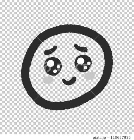 うるうるの目で微笑んでいるかわいい手書きの絵文字 - 嬉しそうなぴえんな笑顔のデザイン素材 110657956