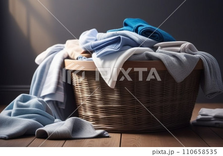 Laundry basket on the background of the washing machine. 110658535