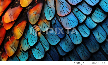 Macro shot of a butterfly wing or insect's exoskeleton. Generative Ai. 110658833