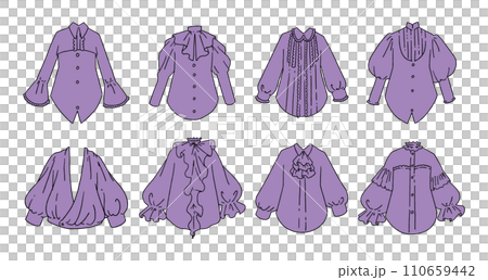 Illustration set of purple frill blouse Illustration set of purple frill blouse 110659442