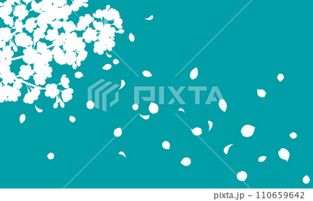 花びら散る桜のシルエット背景のイラスト(緑) 花びら散る桜のシルエット背景のイラスト(緑) 110659642