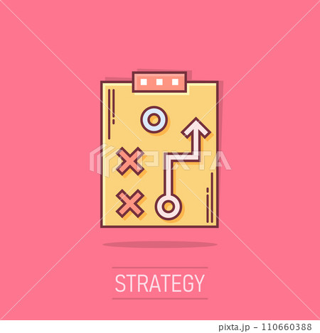 Vector cartoon tactical plan document icon in comic style. Strategy concept illustration pictogram. Document business splash effect concept. 110660388