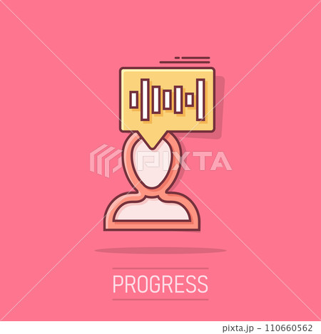 Voice recognition icon in comic style. Authentication sound vector cartoon illustration on white isolated background. Soundwave business concept splash effect. 110660562
