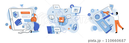 Crypto wallet vector illustration. The internet serves as gateway for digital wallet transactions Cash transactions are being replaced by digital payments through wallets NFTs are stored in digital 110660687