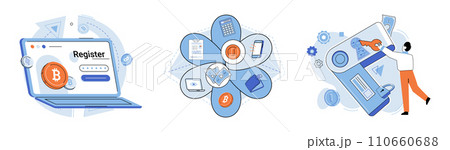 Crypto wallet vector illustration. The integration blockchain technology enhances security digital wallet transactions Cryptocurrencies are changing way we think about traditional banking and currency Crypto wallet vector illustration. The integration blockchain technology enhances security digital wallet transactions Cryptocurrencies are changing way we think about traditional banking and currency 110660688