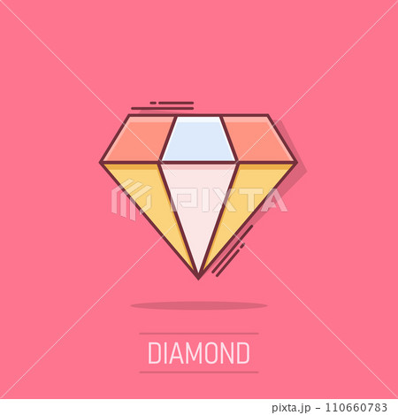 Vector cartoon diamond jewel gem icon in comic style. Diamond gemstone illustration pictogram. Jewelry brilliant business splash effect concept. 110660783