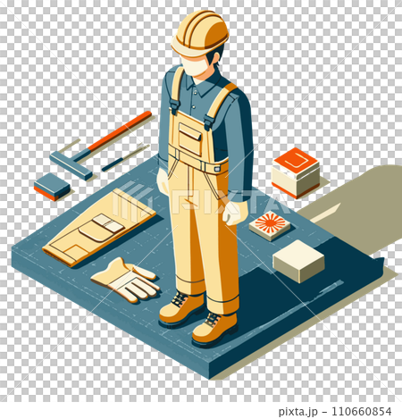 作業をする男性のイラスト素材　アイソメトリック　作業服 110660854