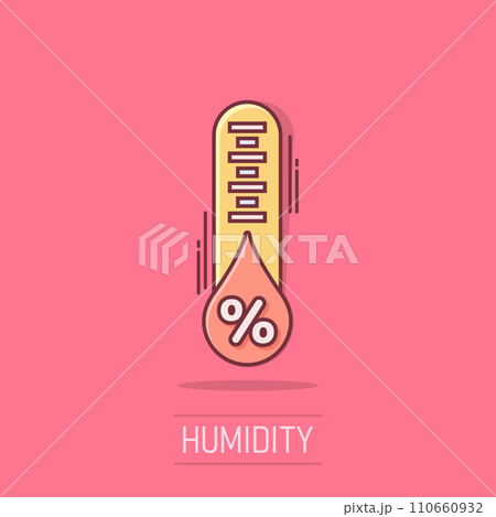 Humidity icon in comic style. Climate vector cartoon illustration on white isolated background. Temperature forecast business concept splash effect. 110660932