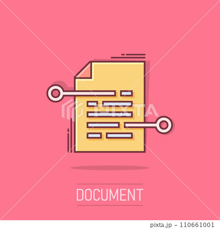 Vector cartoon document paper icon in comic style. Terms sheet concept illustration pictogram. Document analytics business splash effect concept. Vector cartoon document paper icon in comic style. Terms sheet concept illustration pictogram. Document analytics business splash effect concept. 110661001