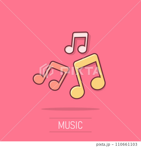 Vector cartoon music note icon in comic style. Sound media concept illustration pictogram. Audio note business splash effect concept. 110661103