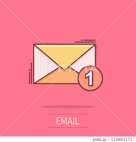 Mail envelope icon in comic style. Email message vector cartoon illustration pictogram. Mailbox e-mail business concept splash effect. 110661172