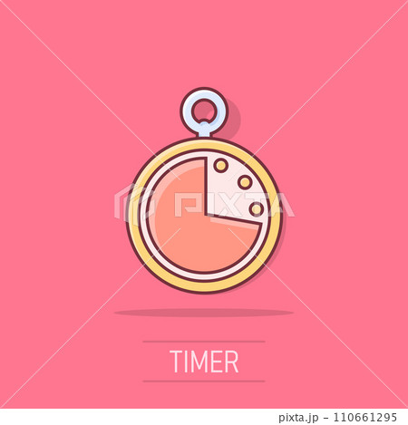 Vector cartoon clock timer icon in comic style. Watch sign illustration pictogram. Clock business splash effect concept. Vector cartoon clock timer icon in comic style. Watch sign illustration pictogram. Clock business splash effect concept. 110661295
