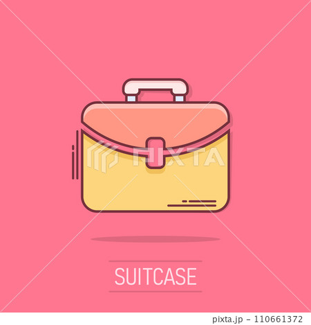Vector cartoon suitcase icon in comic style. Luggage bag sign illustration pictogram. Diplomat case business splash effect concept. 110661372