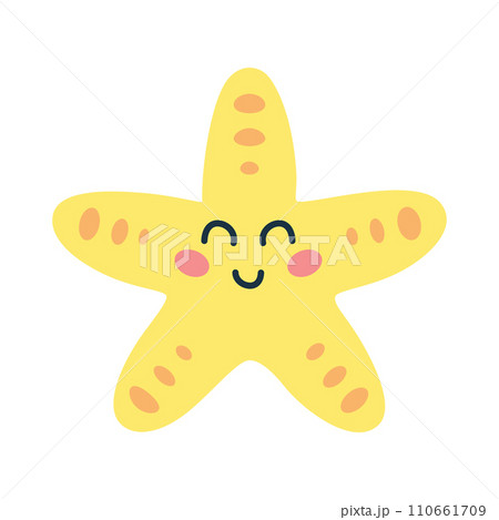 Cartoon hand drawn happy baby starfish on isolated white background. Character of the sea animals for the logo, mascot, design. Vector illustration Cartoon hand drawn happy baby starfish on isolated white background. Character of the sea animals for the logo, mascot, design. Vector illustration 110661709