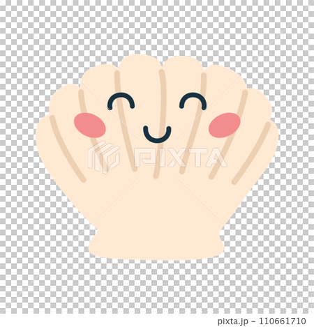 Cartoon hand drawn happy shell on isolated white background. Character of the sea animals for the logo, mascot, design. Vector illustration 110661710
