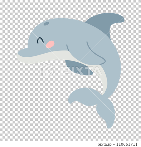 Cartoon hand drawn dolphin on isolated white background. Character of the sea animals for the logo, mascot, design. Vector illustration 110661711