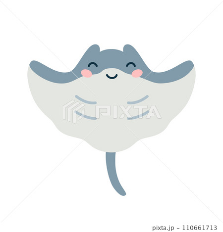 Cartoon hand drawn happy baby stingray on isolated white background. Character of the sea animals for the logo, mascot, design. Vector illustration Cartoon hand drawn happy baby stingray on isolated white background. Character of the sea animals for the logo, mascot, design. Vector illustration 110661713