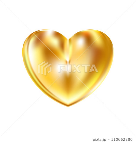 Golden realistic heart icon on white background. 3d vector illustration. 110662280