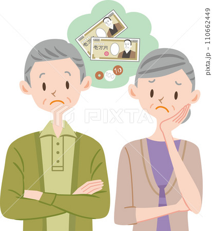 老後　お金の悩み　シニア夫婦 110662449