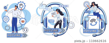 Hotline vector illustration. The call center echoes with commitment to provide 24 7 assistance globally Unlock potential technology with our hotline, your dedicated guide Need help The professional Hotline vector illustration. The call center echoes with commitment to provide 24 7 assistance globally Unlock potential technology with our hotline, your dedicated guide Need help The professional 110662616