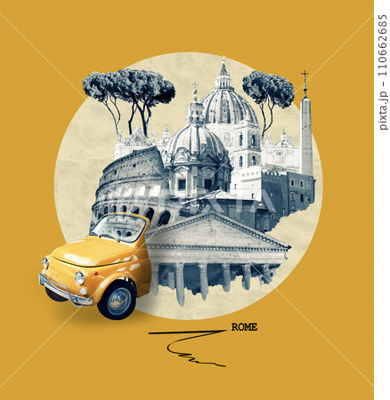 Rome famous landmarks collage. The modern art design from best views of Rome, Italy, Europe. Rome famous landmarks collage. The modern art design from best views of Rome, Italy, Europe. 110662685