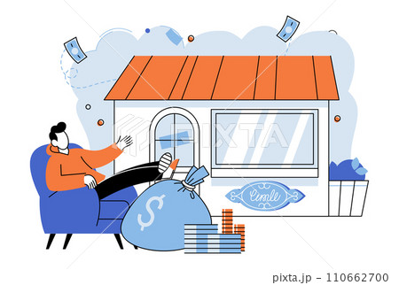 Shop owner. Vector illustration. Negotiation skills are valuable in securing favorable business deals Effective marketing strategies are essential for promoting products and attracting customers Shop owner. Vector illustration. Negotiation skills are valuable in securing favorable business deals Effective marketing strategies are essential for promoting products and attracting customers 110662700