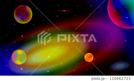 Retro Starry Planetary Landscape With Galaxy Background Retro Starry Planetary Landscape With Galaxy Background 110662723