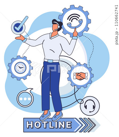 Hotline vector illustration. Connect with our business helpline for top-notch consultation on any matter Navigate intricacies internet with ease, guided by our support center The call center echoes Hotline vector illustration. Connect with our business helpline for top-notch consultation on any matter Navigate intricacies internet with ease, guided by our support center The call center echoes 110662741