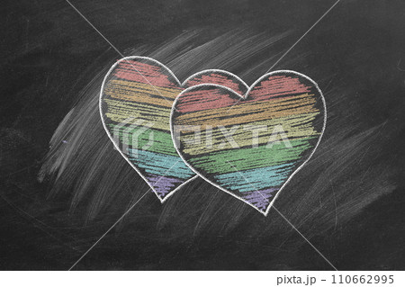 Rainbow hearts. Chalk illustration 110662995
