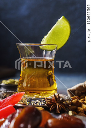 Turkish tea in traditional glass close-up 110663566