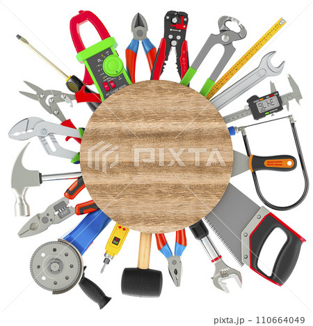 Set of Construction Tools. Assortment of work tools, 3D rendering 110664049