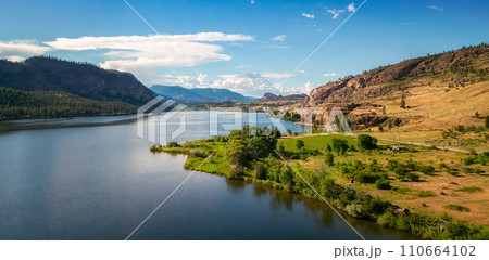 Lake in Okanagan, British Columbia, Canada. Aerial Nature Background Lake in Okanagan, British Columbia, Canada. Aerial Nature Background 110664102