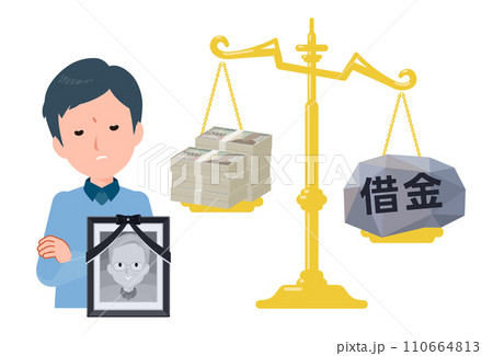 借金が発覚して相続放棄するか悩んでいる男性 110664813