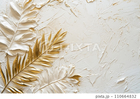 White cardboard for wedding cards, gold leaf palms, boho, background 110664832