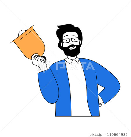 School learning concept with cartoon people in flat design for web. Teacher holds bell and welcoming new pupils with first lessons. Vector illustration for social media banner, marketing material. School learning concept with cartoon people in flat design for web. Teacher holds bell and welcoming new pupils with first lessons. Vector illustration for social media banner, marketing material. 110664983