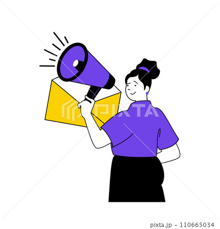 Recruitment concept with cartoon people in flat design for web. Woman with megaphone making announcement of open vacancy at company. Vector illustration for social media banner, marketing material. Recruitment concept with cartoon people in flat design for web. Woman with megaphone making announcement of open vacancy at company. Vector illustration for social media banner, marketing material. 110665034