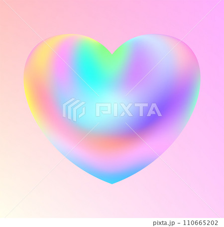 Holographic heart. Fluid liquid chrome heart shape. 3d y2k 110665202