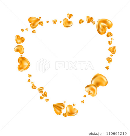 Golden realistic heart frame isolated on white background. Golden realistic heart frame isolated on white background. 110665219