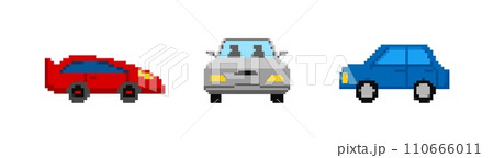 Colorful pixel cars set. Arcade red racing transport 110666011