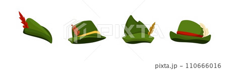 Green hats with archers and hunters feather 110666016