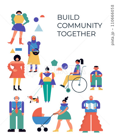 Group of people, community, family or neighborhood standing together. Poster, flyer, banner design 110666058