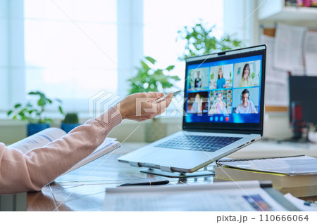 High school students on laptop screen, video conference 110666064